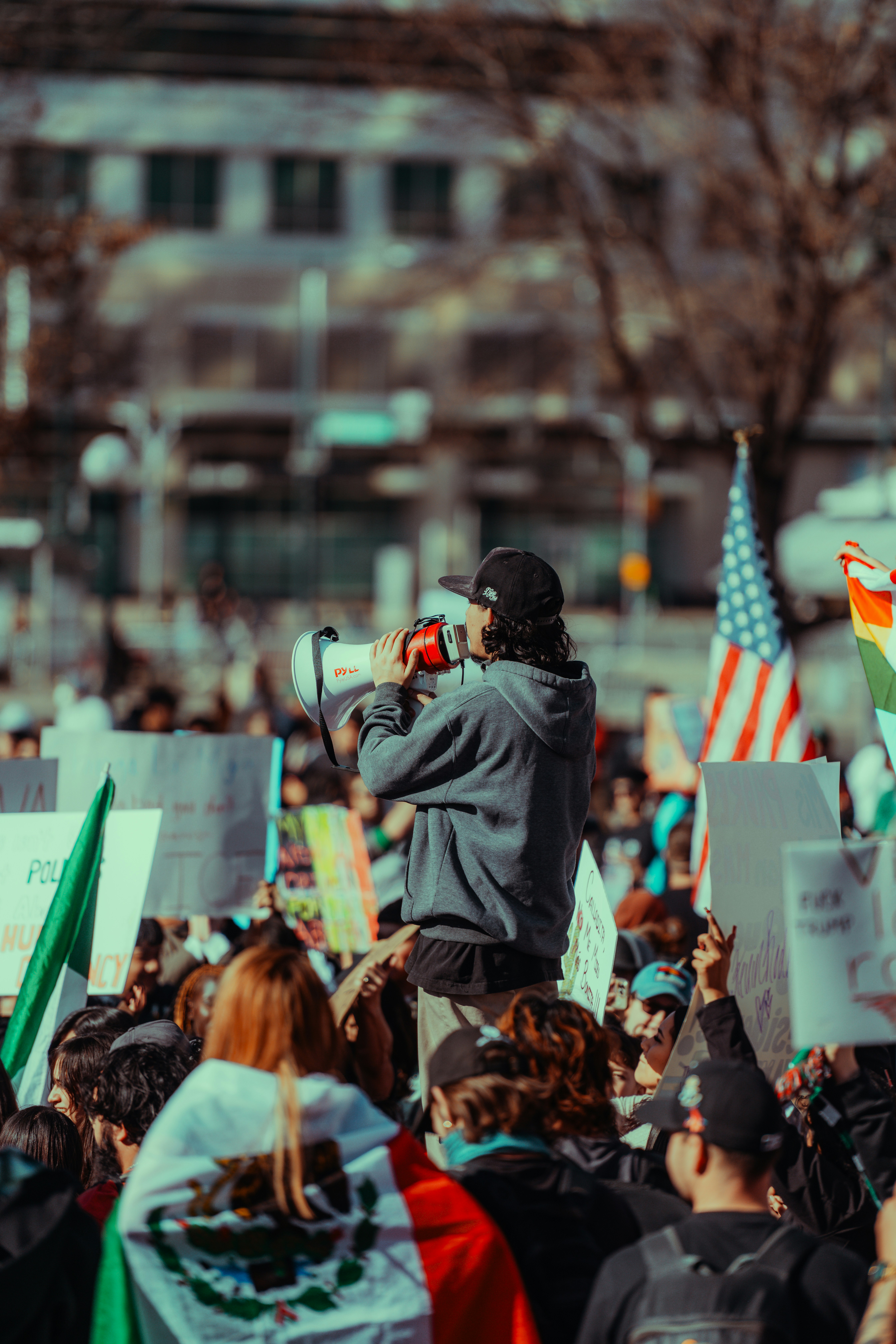 Man with megaphone at a rally